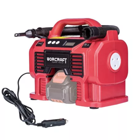Worcraft CAC-S20LiA kompresszor, 160 PSI/11 Bar, 20V-os Li-ion akkumulátor, LED világítás és autós dugaszoló aljzat