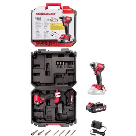 Csavarbehajtó Worcraft CIS-S20LiBM-260 ShareSYS, 20V Li-Ion, 260Nm,  1x akkumulátor 2,0 Ah + 1x töltő