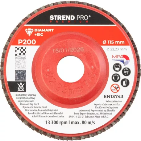 Strend Pro Premium 115 x 22 mm csiszolótárcsa, P200, gyémánt, lamellás