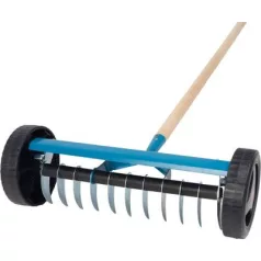   Gyepgereblye Strend Pro R152W, 11 fogú, gyepszellőztető gyomhoz, kerekekkel, nyéllel