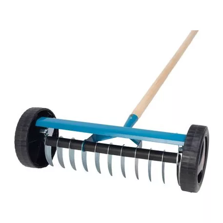 Gyepgereblye Strend Pro R152W, 11 fogú, gyepszellőztető gyomhoz, kerekekkel, nyéllel