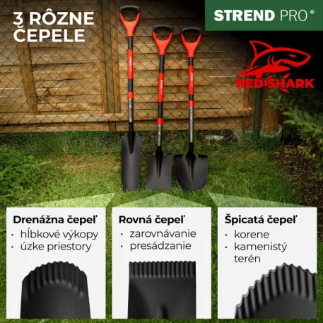 Ásó Strend Pro Premium RedShark, egyenes, fa nyéllel, D 1150 mm