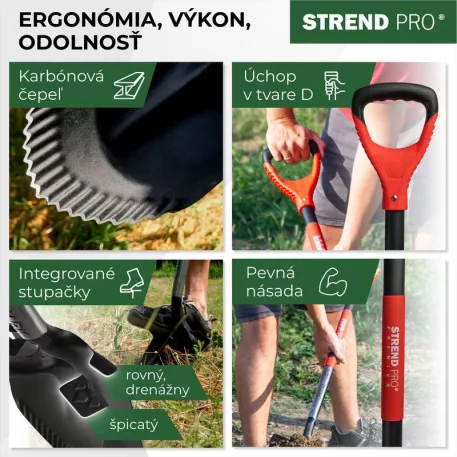 Ásó Strend Pro Premium RedShark, fa nyéllel, D 1280 mm
