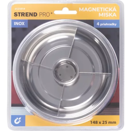 Strend Pro tál csavarokhoz, mágneses, 4 rekeszes, rozsdamentes acél, 148x25 mm
