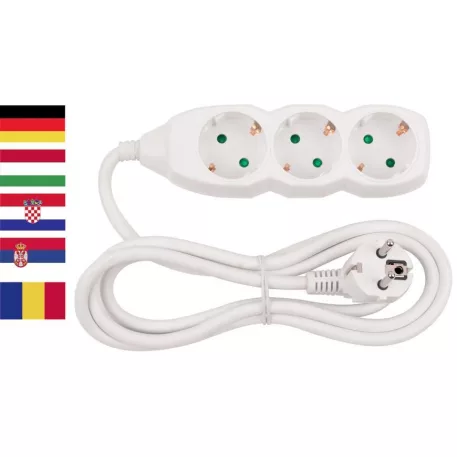 Kábel Strend Pro Ger Dg-805Bk 3 m, 5 Csatlakozó, Hun, Rom, Srb, Cro, Német Konnektorhoz