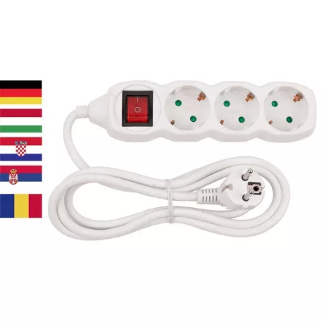 Kábel Strend Pro Ger Dg-805Bk 1,5 m, 5 Csatlakozó, Hun, Rom, Srb, Cro +Kapcsoló, Német Konnektorhoz