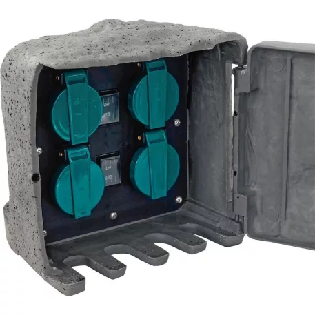 Aljzat Strend Pro, vízálló, kerti, kő utánzat, IP44, szekrény, 4x aljzat, 3 m kábel