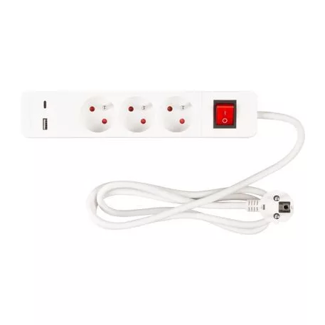 Kábel Strend Pro LG-FB603K, H-1.4 m, hosszabbító, 3x aljzat + kapcsoló, USB