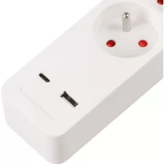   Kábel Strend Pro LG-FB603K, H-1.4 m, hosszabbító, 3x aljzat + kapcsoló, USB