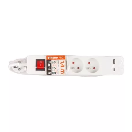 Kábel Strend Pro LG-FB603K, H-1.4 m, hosszabbító, 3x aljzat + kapcsoló, USB