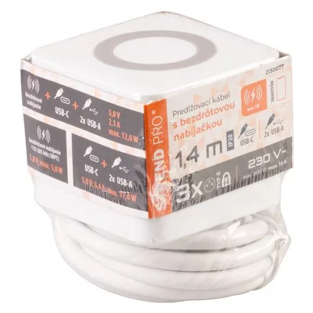 Kábel Strend Pro, hosszabbító, kocka alakú, USB-C + A, vezeték nélküli töltés, 1,4 m, Wireless