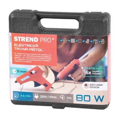 Strend Pro ragasztópisztoly, kofferben, 60-80 W, 11 mm-es olvadó rudakhoz