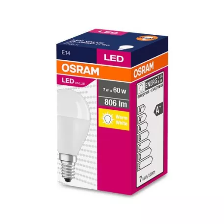 Égő Osram LED Fr 060 (Ean2939) Non-Dim, 7W/827 E14 2700K Value Classic P
