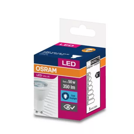 Égő Osram LED Gu10 50 (Ean8647) 36° 5W/6500K Value Par16