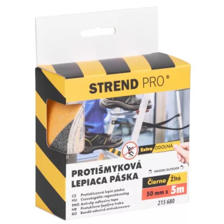 Strend Pro, ragasztószalag, extra tartós, fekete-sárga, 50 mm x 5 m