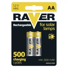  Akkumulátor RAVER SOLAR HR6, újratölthető akkumulátor, 600 mAh, csomag. 2 db, AA ceruza
