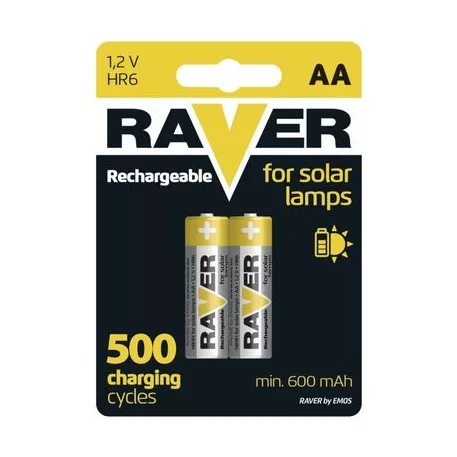 Akkumulátor RAVER SOLAR HR6, újratölthető akkumulátor, 600 mAh, csomag. 2 db, AA ceruza