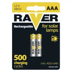   Akkumulátor RAVER SOLAR HR03, újratölthető akkumulátor, 400 mAh, csomag. 2 db, AAA ceruza