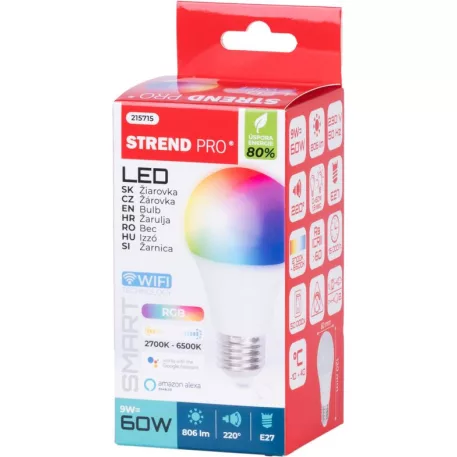 Izzó Strend Pro Smart, wifi, változtatja a színeket RGB, 9 W, E27