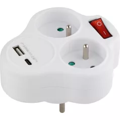   Strend Pro elosztóaljzat, fehér, 2x 16 A, USB A+C, ki/be kapcsolóval