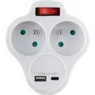 Strend Pro elosztóaljzat, fehér, 2x 16 A, USB A+C, ki/be kapcsolóval