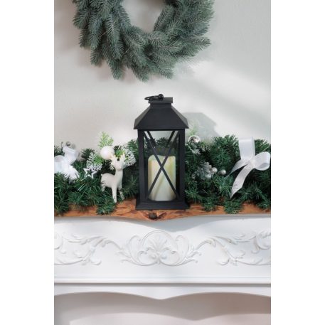 MagicHome karácsonyi lámpás, LED meleg fehér, 3xAAA, műanyag, időzítő, fekete, 14x14x32,2 cm, mozgó láng