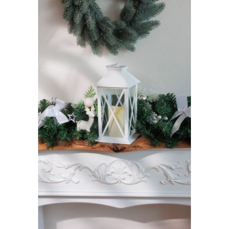 MagicHome karácsonyi lámpás, LED meleg fehér, 3xAAA, műanyag, időzítő, fehér, 14x14x32,2 cm, mozgó láng