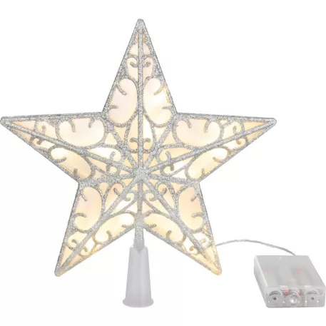 MagicHome karácsonyi csillag, műanyag, időzítő, 10xLED meleg fehér, 25 cm, 2xAA