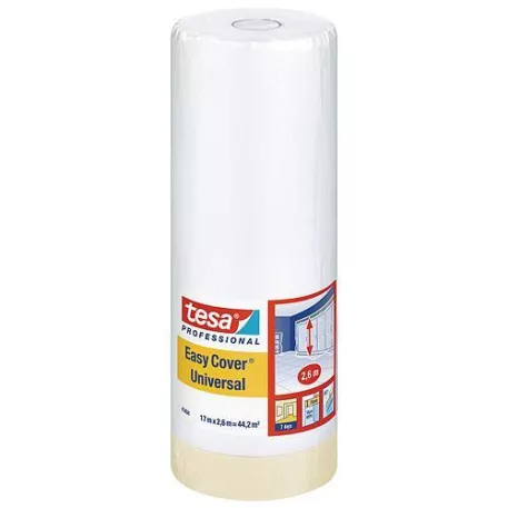 Folia Tesa Pro Easy Cover Universal, With Tape, 2600 mm, L-33 m, Transparent
