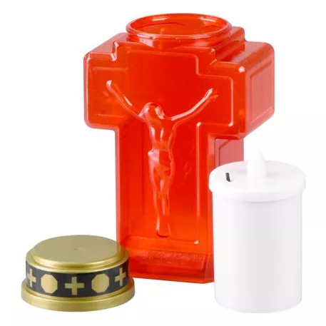 Gyertya MagicHome, kereszt, LED, sírhoz, piros, 2xAA, 15,3x6,8 cm, (alkatrészcsomag 2xAA)