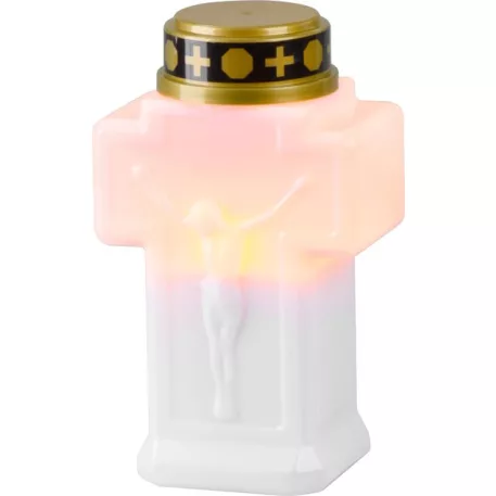 Gyertya MagicHome, kereszt, LED, sírhoz, fehér, 2xAA, 15x9 cm, (csomag része 2xAA)
