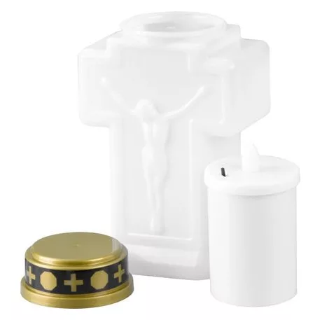 Gyertya MagicHome, kereszt, LED, sírhoz, fehér, 2xAA, 15x9 cm, (csomag része 2xAA)
