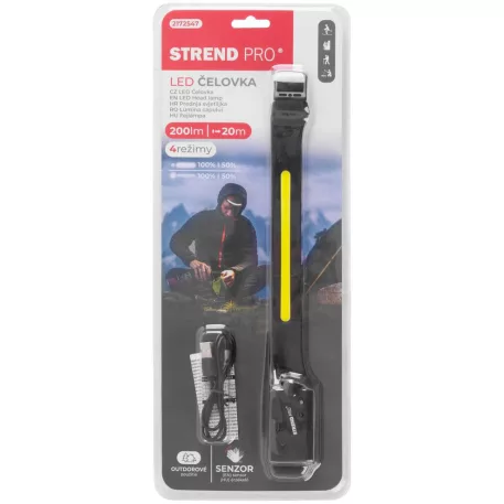 Strend Pro Headlight H4034, LED+XPE, 200 lm, 1200 mAh, USB töltés, mozgásérzékelő