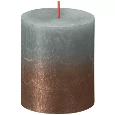   Bolsius gyertya rusztikus, hengeres, karácsonyi, naplemente eukaliptusz zöld+ réz, 80/68 mm