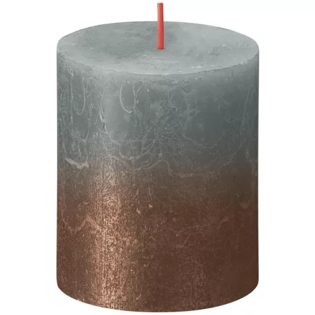 Bolsius gyertya rusztikus, hengeres, karácsonyi, naplemente eukaliptusz zöld+ réz, 80/68 mm
