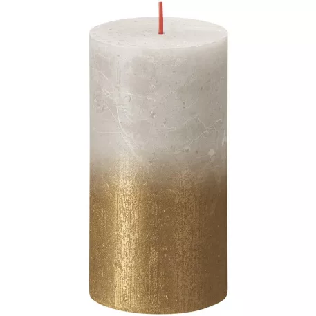 Gyertya Bolsius Rusztikus, hengeres, karácsonyi, Sunset Sandy Grey+ Gold, 130/68 mm