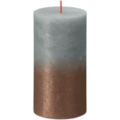   Bolsius gyertya rusztikus, hengeres, karácsonyi naplemente eukaliptusz zöld + réz, 130/68 mm