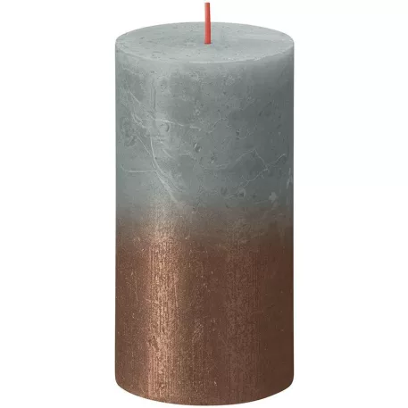 Bolsius gyertya rusztikus, hengeres, karácsonyi naplemente eukaliptusz zöld + réz, 130/68 mm