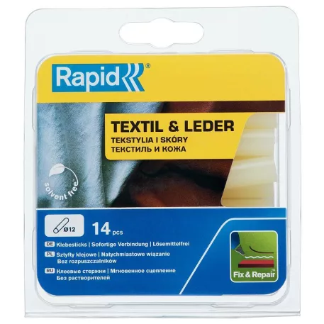 RAPID rúd, 12x94 mm, textil és bőr, 14 db, forró olvadék, ragasztó, utántöltő forró olvadékpisztolyhoz