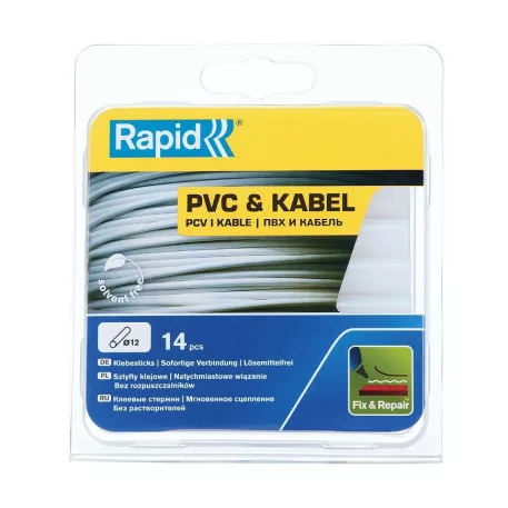 RAPID pálca, 12x94 mm, PVC és kábelek, 14 db, forró olvadék, ragasztó, utántöltő forró ragasztópisztolyhoz