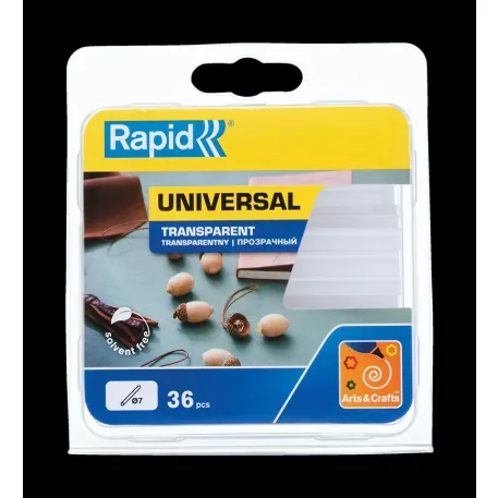 RAPID pálca, 07x90 mm, univerzális transzparens, 36 db, forró olvadék, ragasztó, utántöltő forró ragasztópisztolyhoz