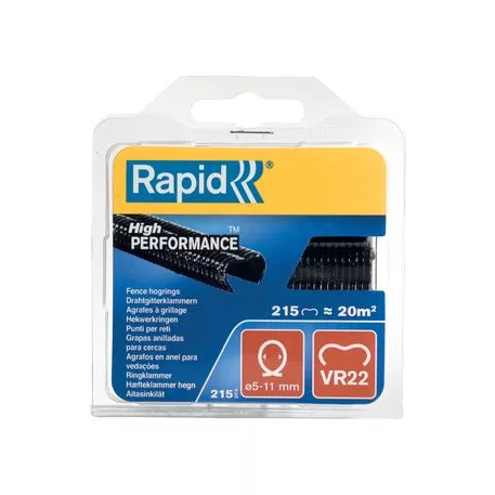 Clip RAPID VR22, PVC fekete, 215 db, kapcsok RAPID FP222 és FP20 kötőfogókhoz, huzalhoz 5-11 mm
