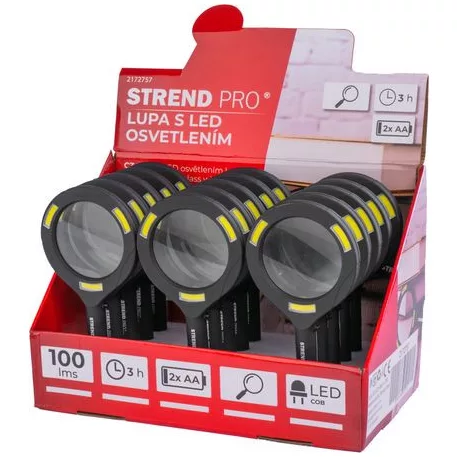 Strend Pro lámpa, nagyítóval, 100 lm, 113x242x22 mm, 2xAA