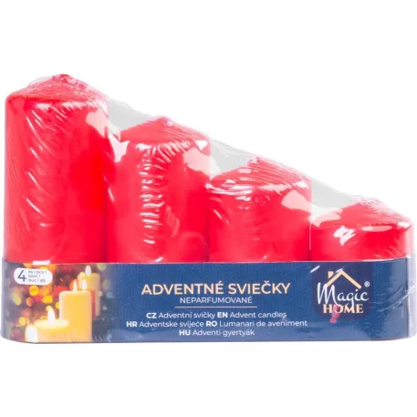 Gyertya MagicHome, karácsonyi, adventi, piros, 48 mm 60/80/100/120 mm, csomag 4 db