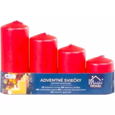   Gyertya MagicHome, karácsonyi, adventi, piros, 48 mm 60/80/100/120 mm, csomag 4 db