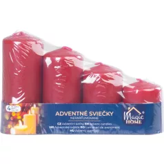  Gyertya MagicHome, karácsonyi, adventi, bordó, 48 mm 60/80/100/120 mm, csomag 4 db