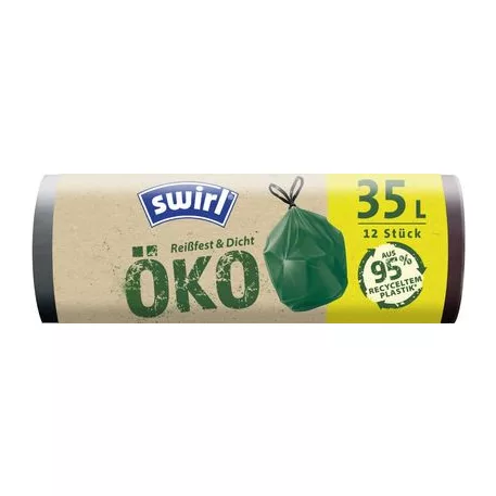 Zacskók Swirl EKO, hulladékhoz, összehúzható, zöld, 35 lit., csomag. 12 db