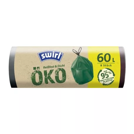 Zacskók Swirl EKO, hulladékhoz, összehúzható, zöld, 60 lit., csomag. 8 db