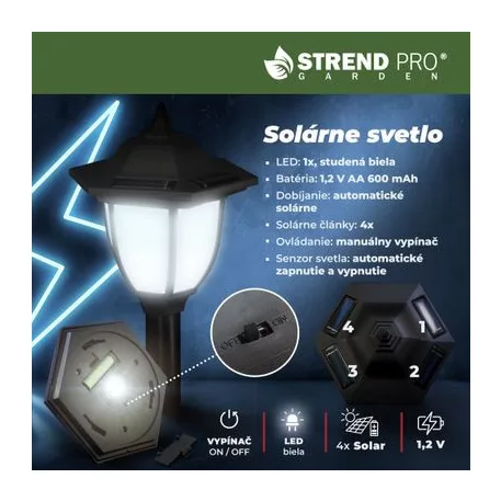 Lámpa Strend Pro Garden, lánc, kerítés, kertbe, 2x szolár lámpa, 1x LED, 16,5x16,5x71,5 cm