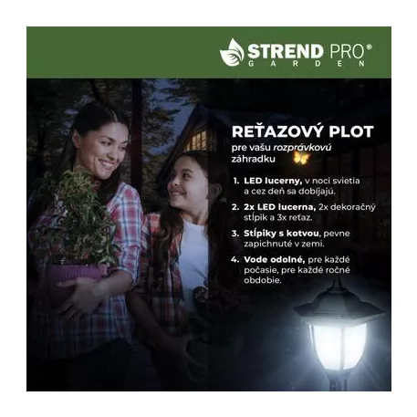 Lámpa Strend Pro Garden, lánc, kerítés, kertbe, 2x szolár lámpa, 1x LED, 16,5x16,5x71,5 cm